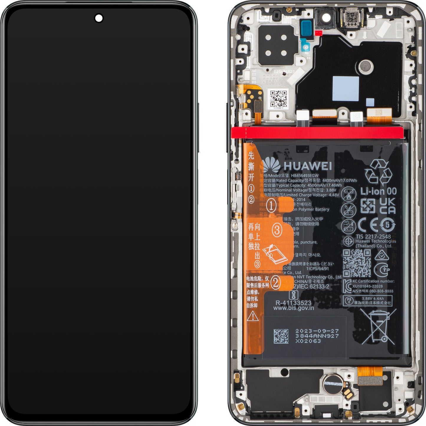 Display med pekskärm Huawei nova 10 SE, med ram och batteri, Starry Black, Service Pack 02355FAM