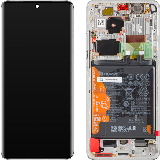 Display med pekskärm Huawei P50 Pro, med ram och batteri, Pearl White, Service Pack 02354SNU