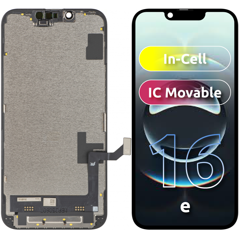 JK Touchscreen-display för Apple iPhone 17e / 16e, med ram, LCD In-Cell IC flyttbar version, svart