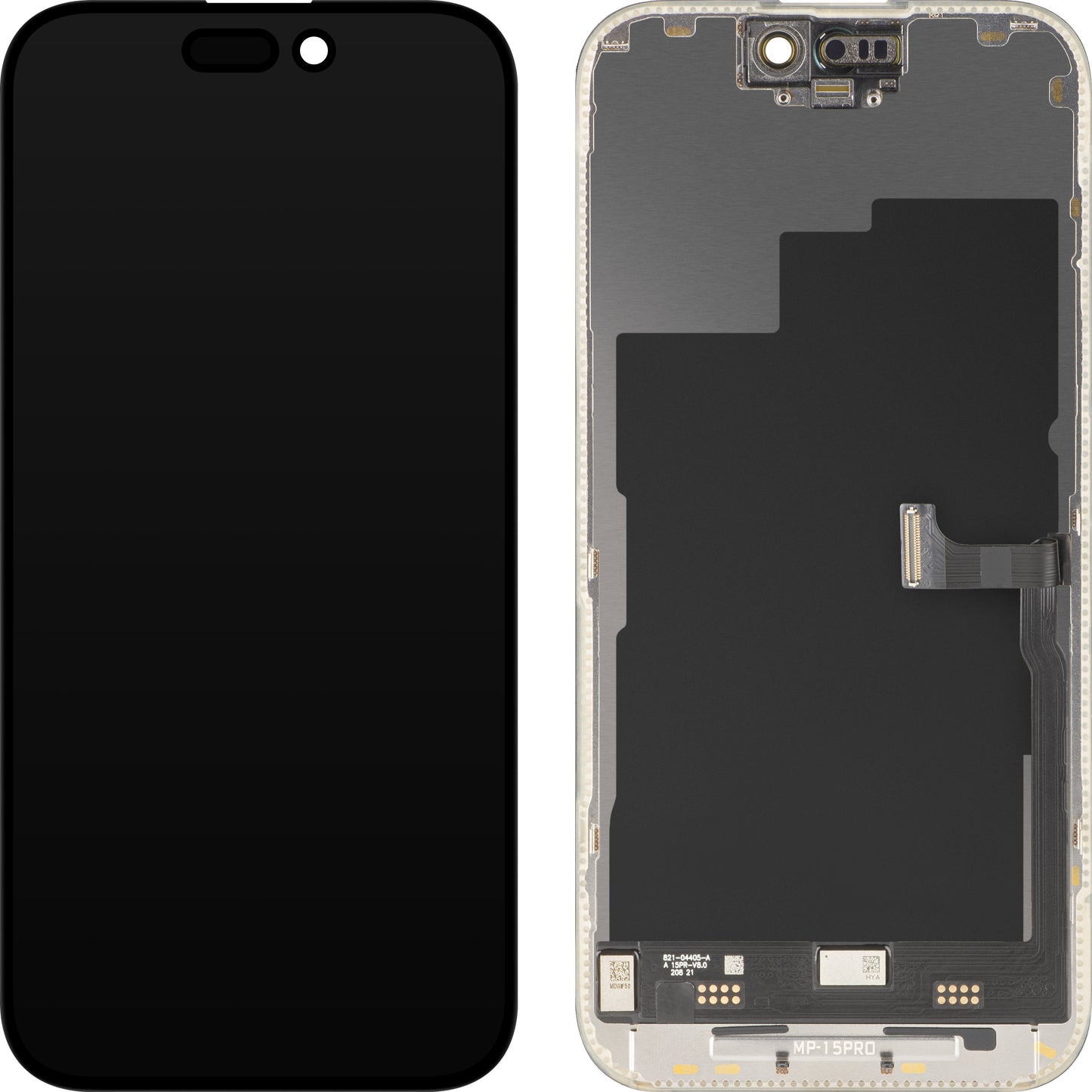 MP Touchscreen-display kompatibelt med Apple iPhone 15 Pro, med ram, Premium Soft OLED FHD 120Hz diagnostikversion, svart