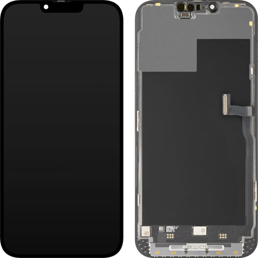 MP Touchscreen-display kompatibel med Apple iPhone 13 Pro Max, med ram, Premium Soft OLED FHD 120Hz diagnostikversion, svart
