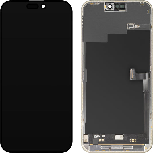 MP Touchscreen-display kompatibelt med Apple iPhone 15 Pro Max, med ram, Premium Soft OLED FHD 120Hz diagnostikversion, svart