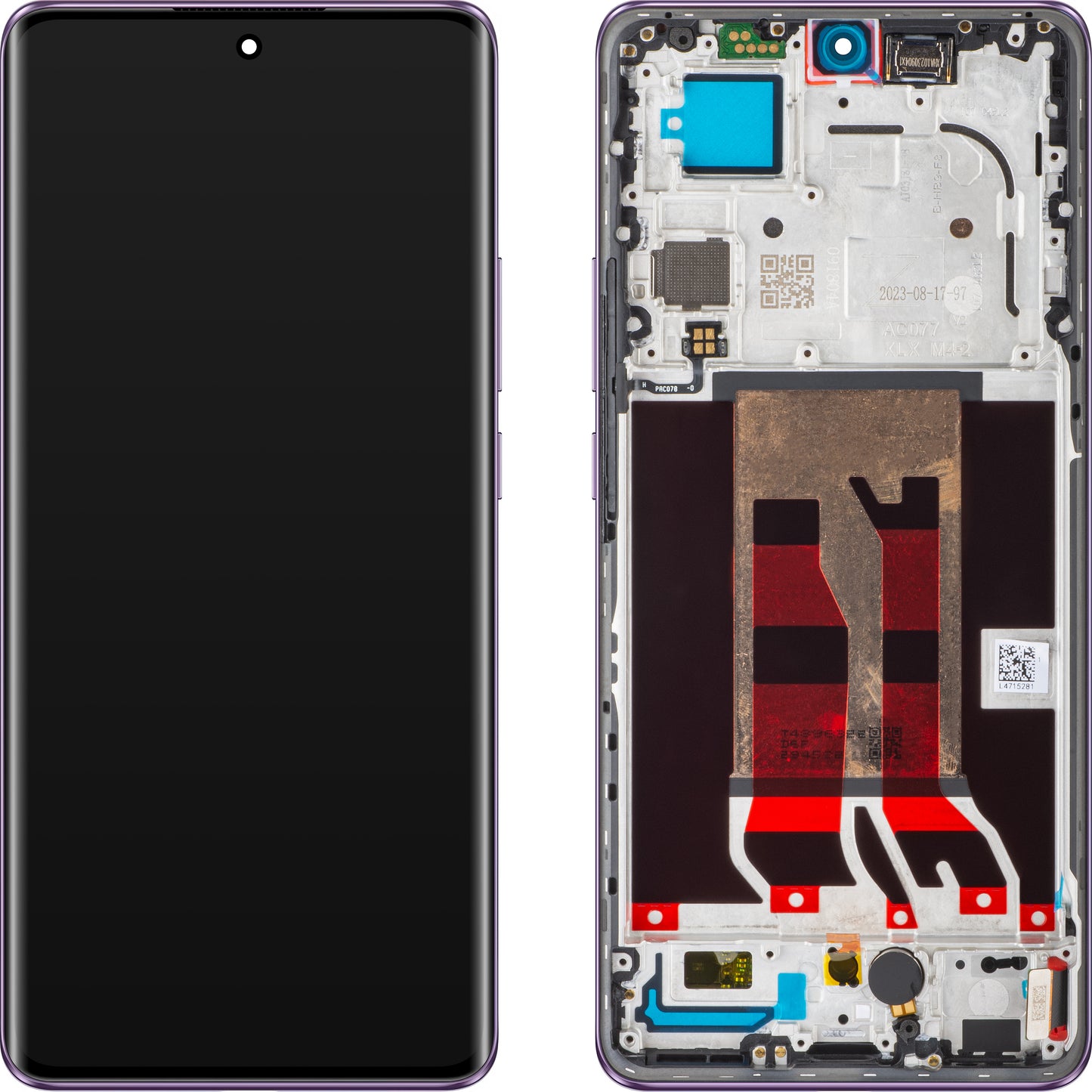 Oppo Reno10 Pro pekskärm med ram, lila (glansig lila), Service Pack 621029000058