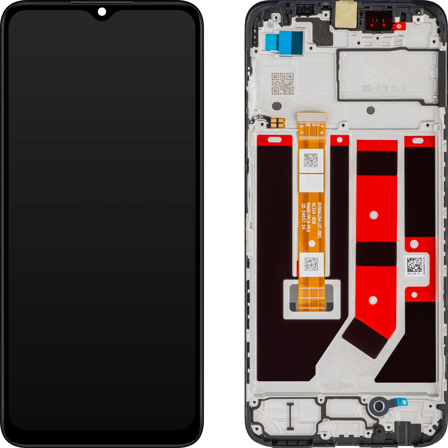 Oppo A18 / A38 Pekskärm med ram, svart, Service Pack 621029000099