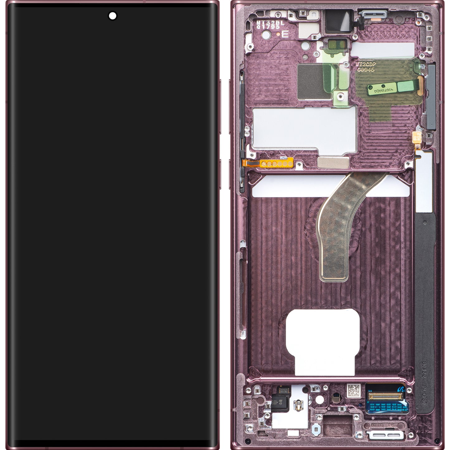 Touchskärmsdisplay Samsung Galaxy S22 Ultra 5G S908, med ram, vinröd, Swap GH82-27488B