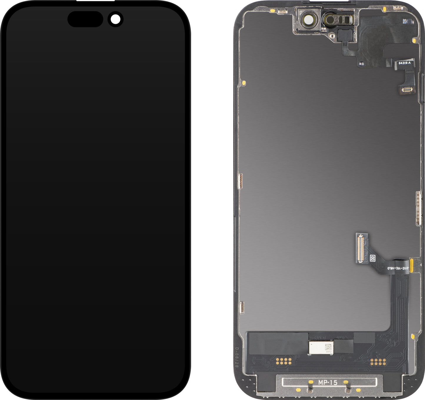 Touchskärmsdisplay med närhetssensor MP kompatibel med Apple iPhone 15, med ram, OLED FHD diagnostisk mjukvaruversion, svart