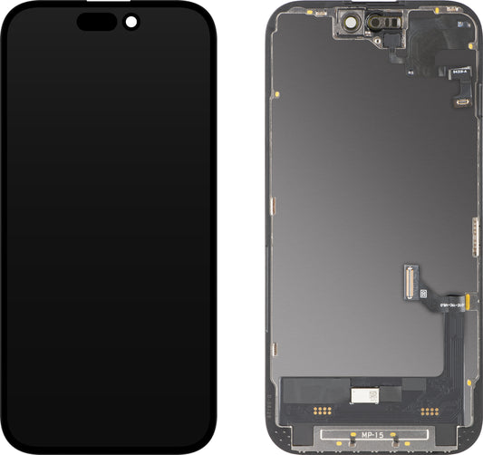Touchscreen Display with Proximity Sensor MP compatible with Apple iPhone 15, with Frame, OLED FHD Diagnostic Software Version, Black