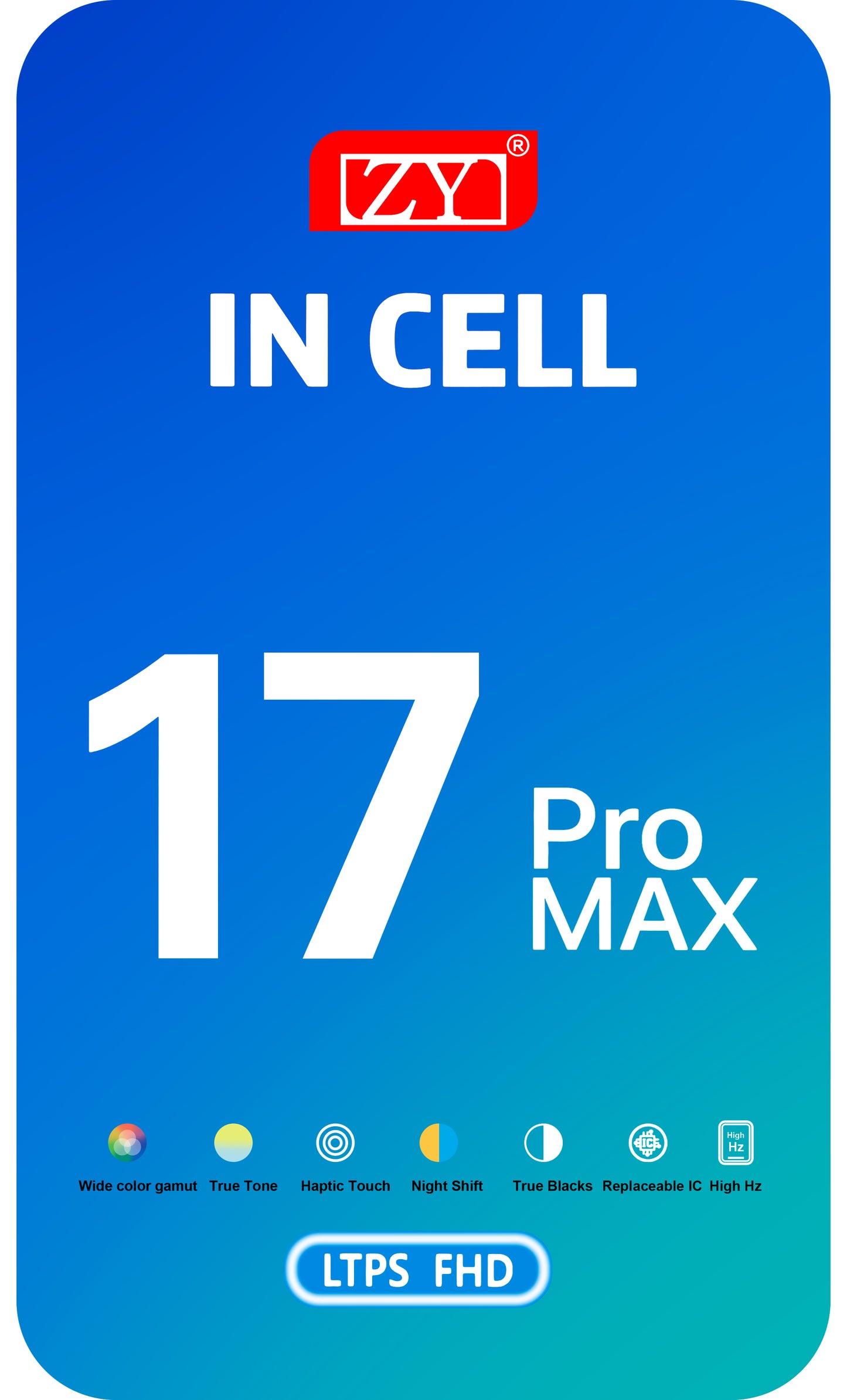 Display med Touchscreen ZY för Apple iPhone 17 Pro Max, med Ram, LCD In-Cell IC Movable-version, Svart