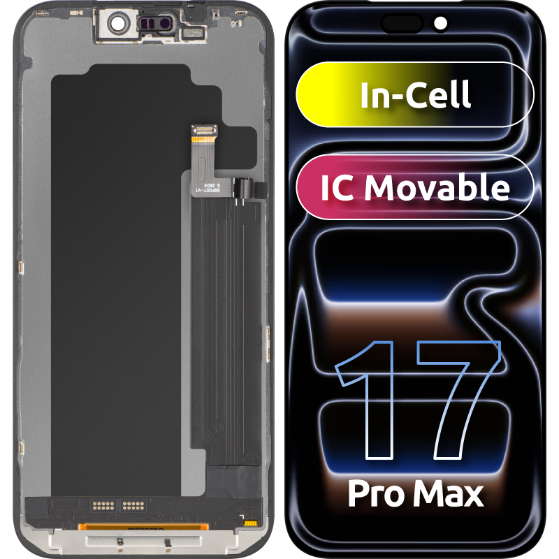 Display med Touchscreen ZY för Apple iPhone 17 Pro Max, med Ram, LCD In-Cell IC Movable-version, Svart