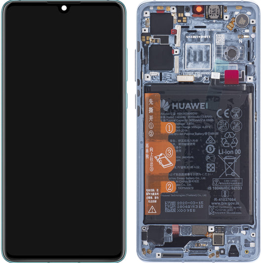Pekskärm Huawei P30, med ram och batteri, Blå (Breathing Crystal), Service Pack 02354HMF
