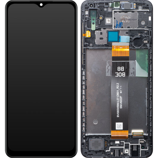 Pekskärm Samsung Galaxy A02 A022, med ram, svart, Service Pack GH82-25249A
