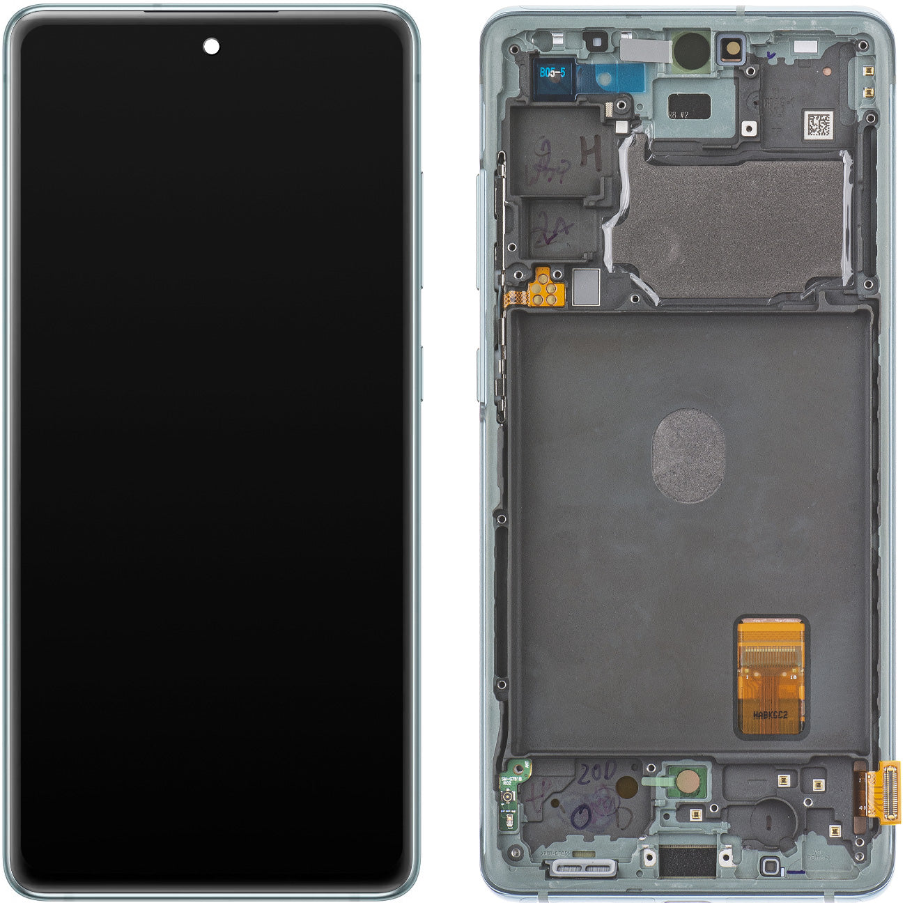 Samsung Galaxy S20 FE 5G Touchscreen Display G781, med ram, Grön (Cloud Mint), Service Pack GH82-24214D GH82-24214D
