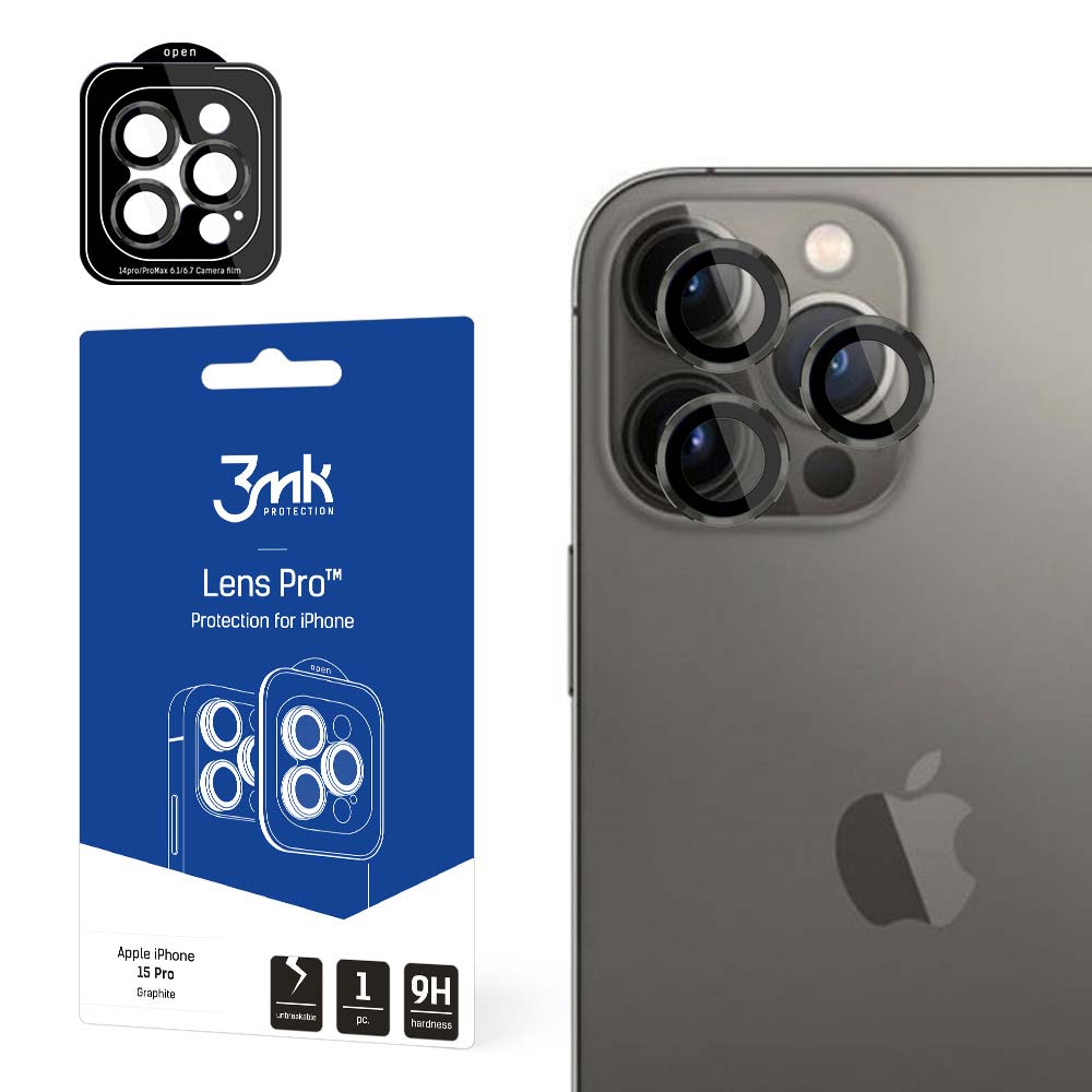 Skyddsfilm för bakre kamera 3MK för Apple iPhone 15 Pro, Härdat glas, Svart
