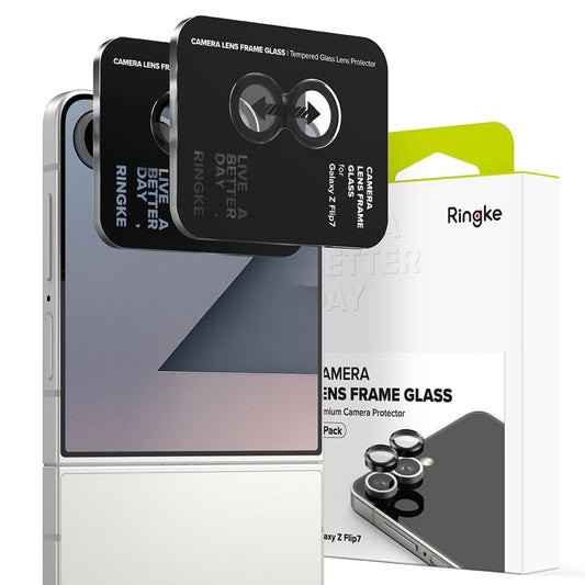 Skyddsfilm för bakre kameran Ringke för Samsung Galaxy Z Flip7 F766, Härdat glas, Set med 2 stycken, Svart