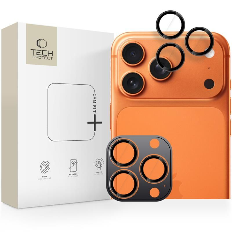 Skyddsfilm för bakre kamera Tech-Protect CamRing Fit+ för Apple iPhone 17 Pro Max / 17 Pro / 16 Pro Max, Härdat glas, Svart