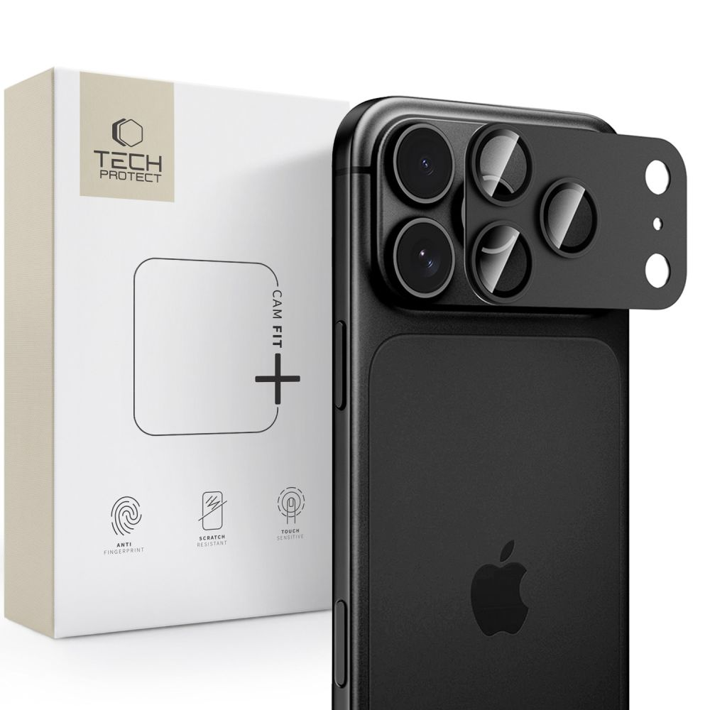 Skyddsplast för bakre kamera Tech-Protect CamFull Fit+ för Apple iPhone 18 Pro Max, härdat glas, svart