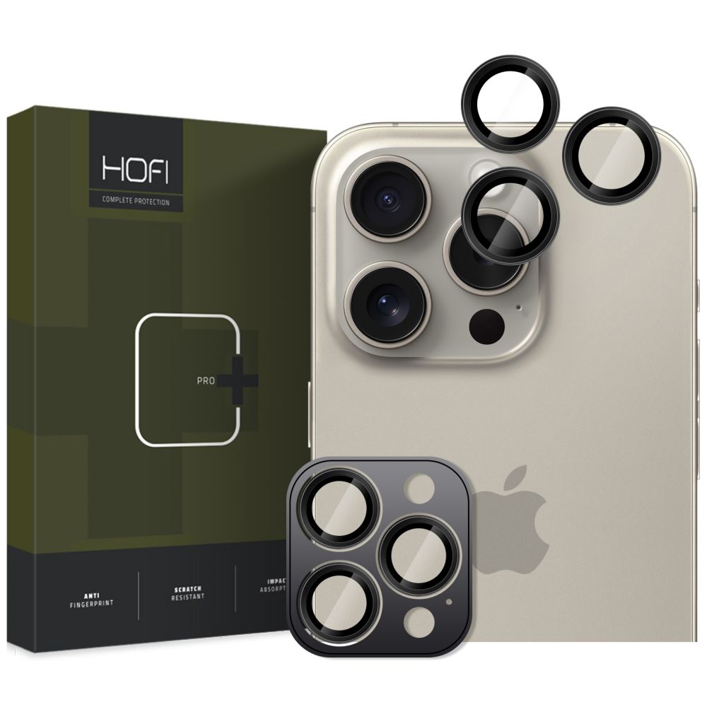 Skyddsfilm för bakre kamera HOFI CamRing PRO+ för Apple iPhone 16 Pro Max / 16 Pro, Härdat glas, Svart
