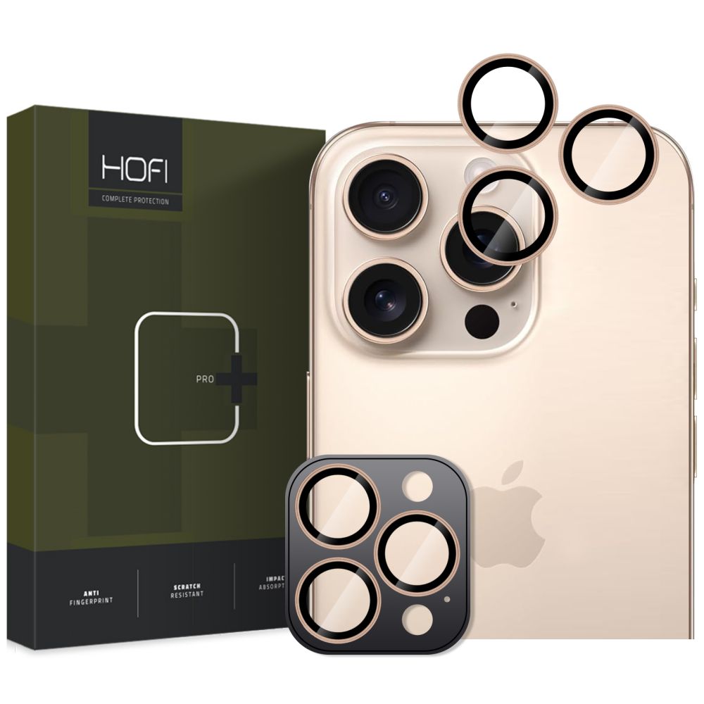 Skyddsfilm för bakre kamera HOFI CamRing PRO+ för Apple iPhone 17 Pro / 16 Pro Max / 16 Pro, Härdat glas, Guld