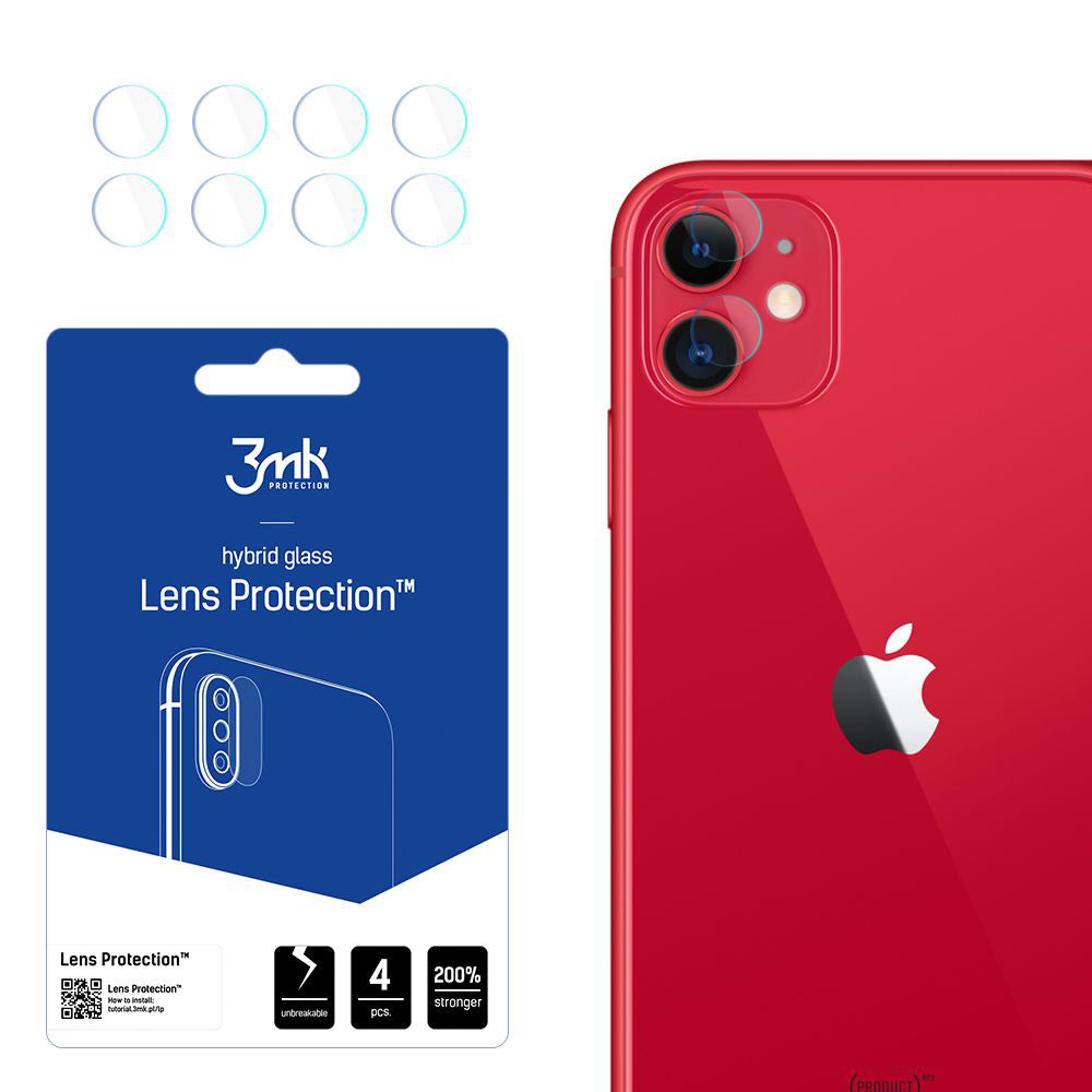 Skyddsfilm för bakre kamera 3MK Protection för Apple iPhone 11, Flexibelt glas, Set med 4 stycken, Transparent