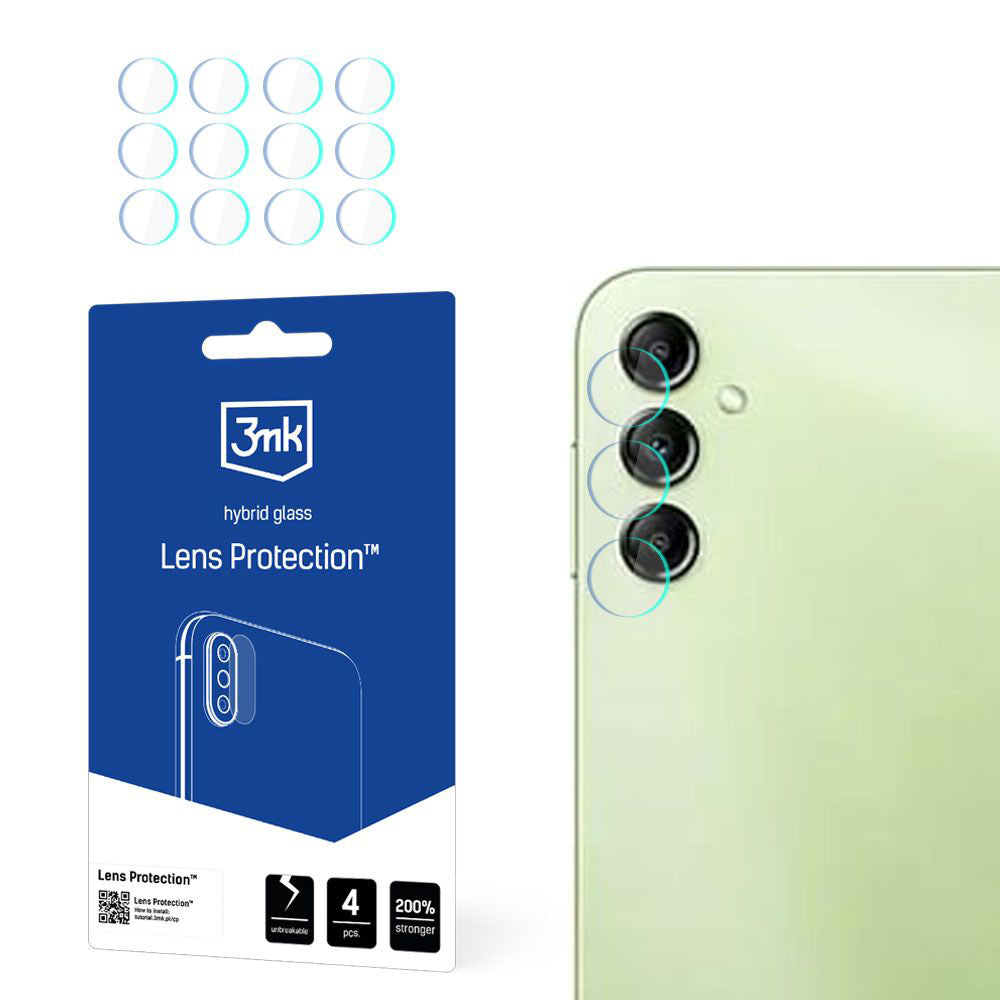 Skyddsfilm för bakre kamera 3MK Protection för Samsung Galaxy A14 A145 / A14 5G A146, Flexibelt glas, Set med 4 stycken, Transparent