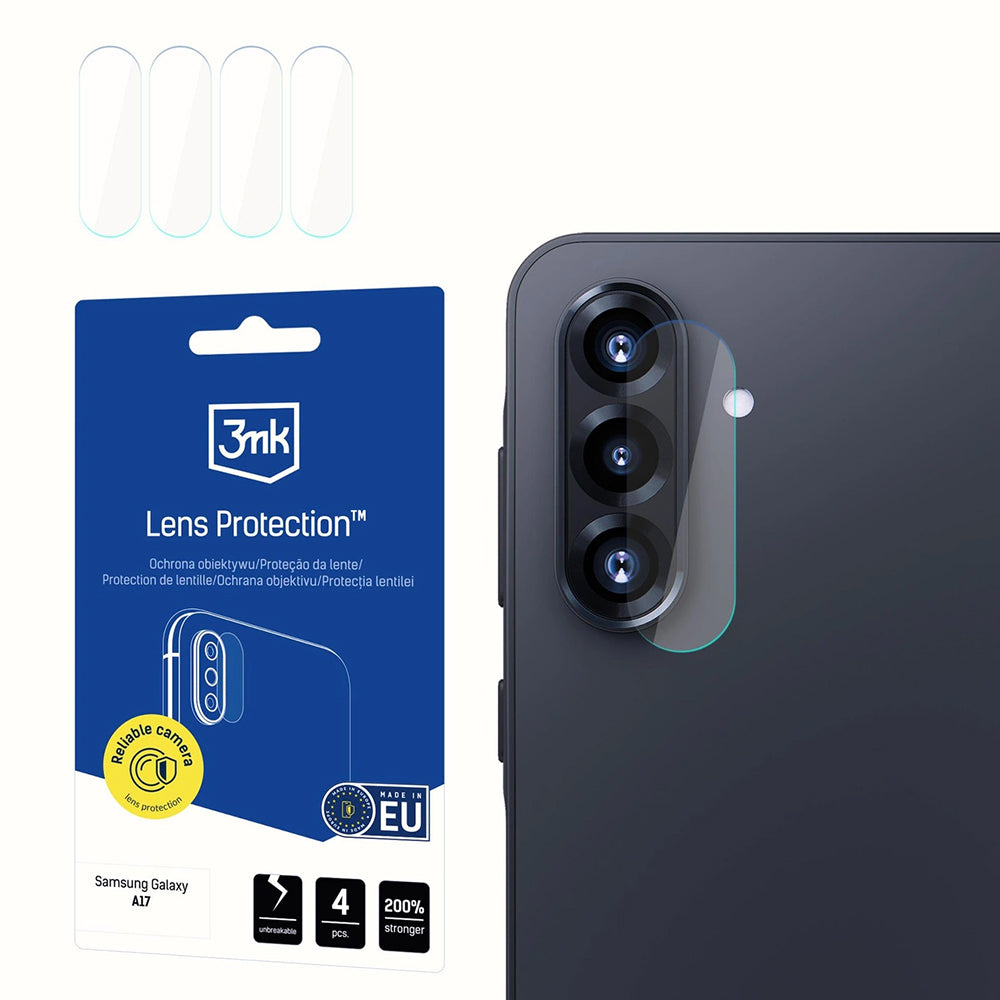 Skyddsfilm för bakre kamera 3MK Protection för Samsung Galaxy A17 4G / A17 5G, Flexibelt glas, Set med 4 stycken, Transparent