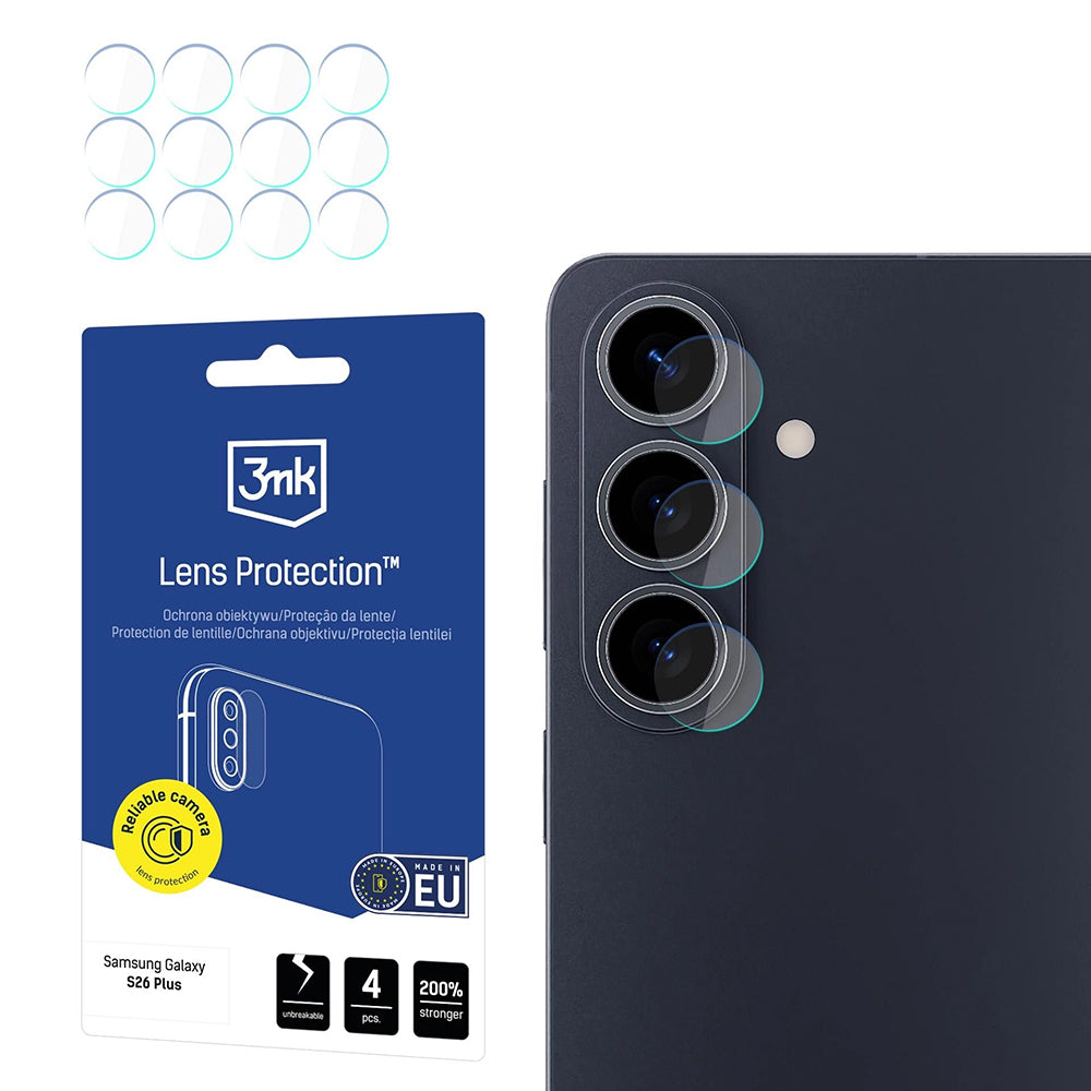 Skyddsfilm Bakre Kameran 3MK Protection för Samsung Galaxy S26 Plus S947, Härdat Glas, Set om 4 stycken, Transparent