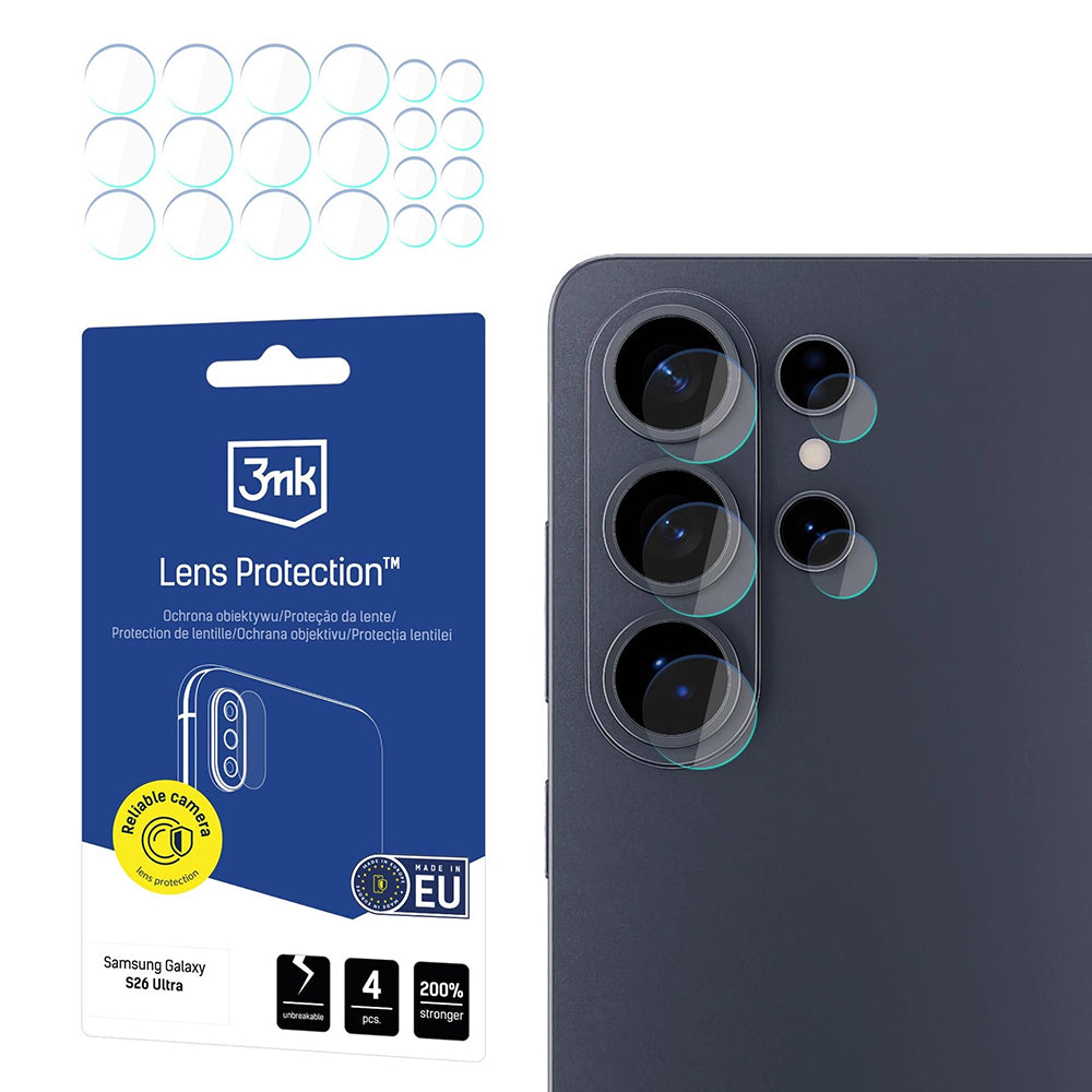 Skyddsfilm Bakre Kameran 3MK Protection för Samsung Galaxy S26 Ultra S948, Härdat Glas, Set om 4 stycken, Transparent