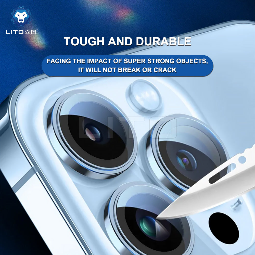 Lito S+ Rear Camera Protective Film for Apple iPhone 15 Pro Max / 15 Pro, Tempered Glass, Blue