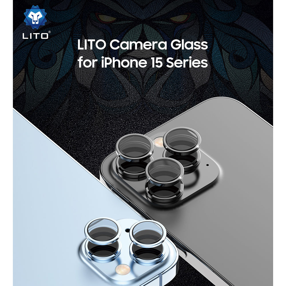 Lito S+ bakkameraskyddsfilm för Apple iPhone 15 Pro Max / 15 Pro, härdat glas, silver