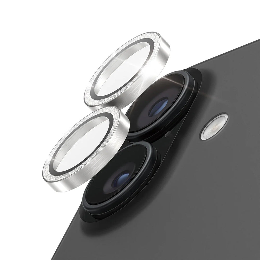 PanzerGlass Hoops Glitter Rear Camera Protector for Apple iPhone 17 / 16 Plus / 16, Tempered Glass, Silver