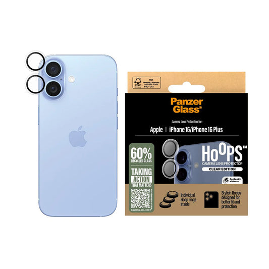 Skyddsfilm för bakre kameran PanzerGlass Hoops för Apple iPhone 16 Plus / 16, Härdat glas, Transparent
