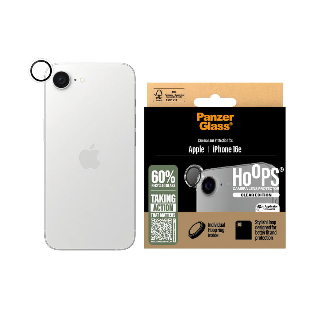 Skyddsfilm för bakre kameran PanzerGlass Hoops för Apple iPhone 17e / 16e, Härdat glas, Transparent