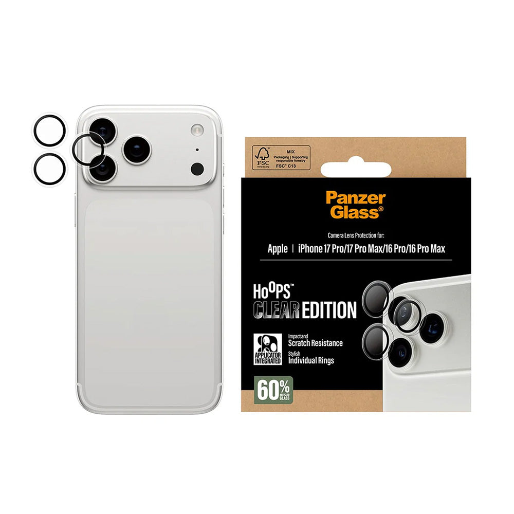 Skyddsfilm för bakre kamera PanzerGlass Hoops för Apple iPhone 17 Pro, Härdat glas, Transparent