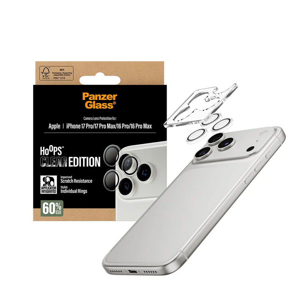 Skyddsfilm för bakre kamera PanzerGlass Hoops för Apple iPhone 17 Pro, Härdat glas, Transparent