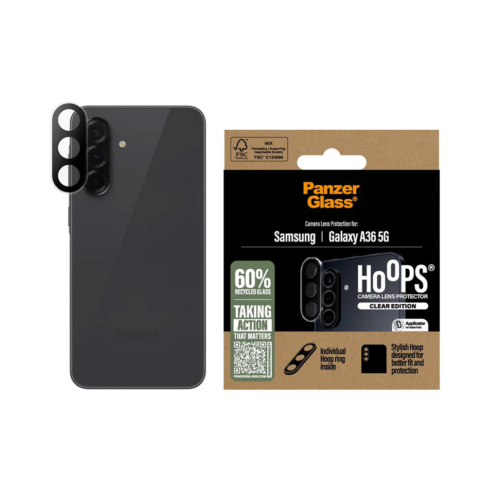 Skyddsfilm för bakre kamera PanzerGlass Hoops för Samsung Galaxy A36 A366, Härdat glas, Transparent