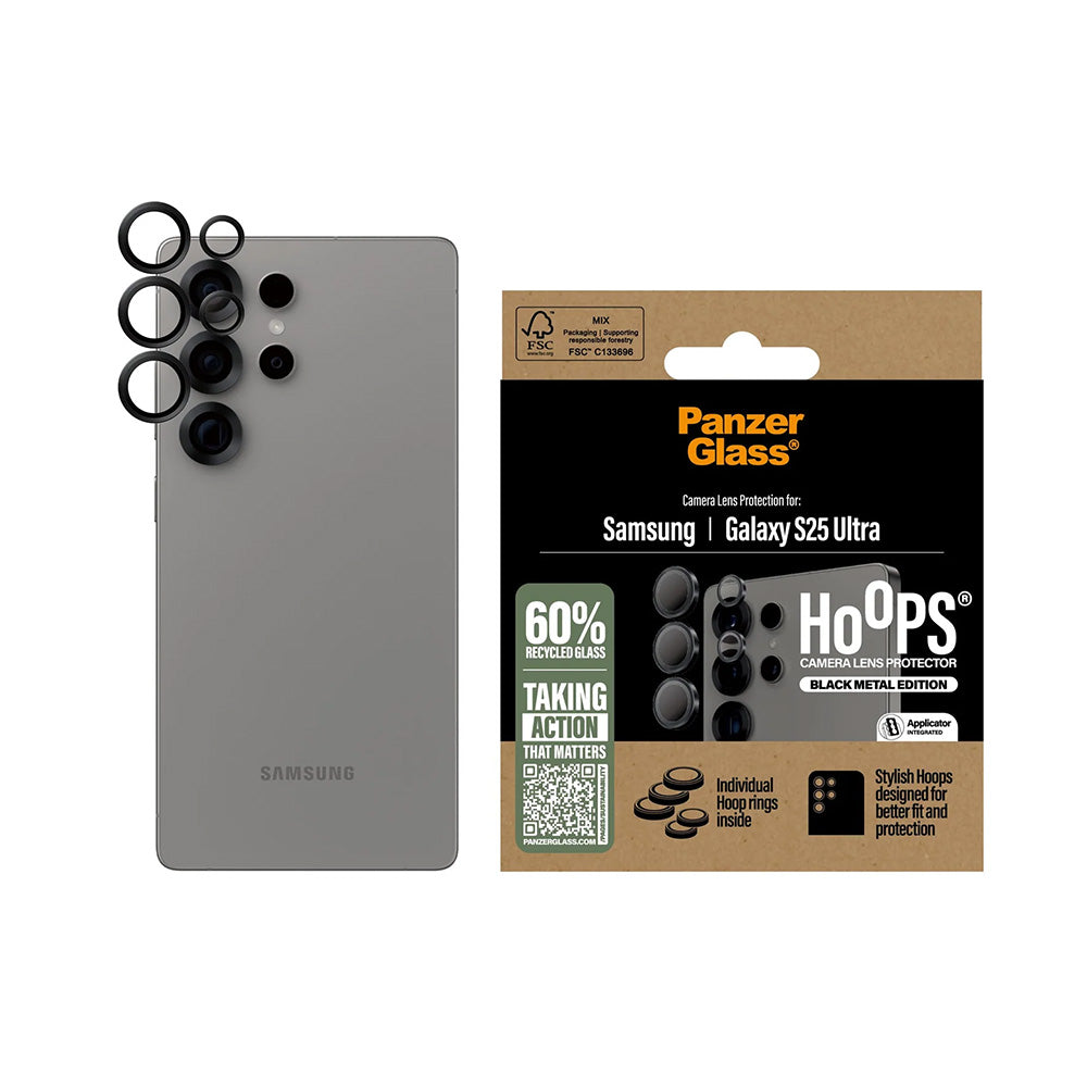Skyddsfilm för bakre kamera PanzerGlass Hoops för Samsung Galaxy S25 Ultra S938, Härdat glas, Svart