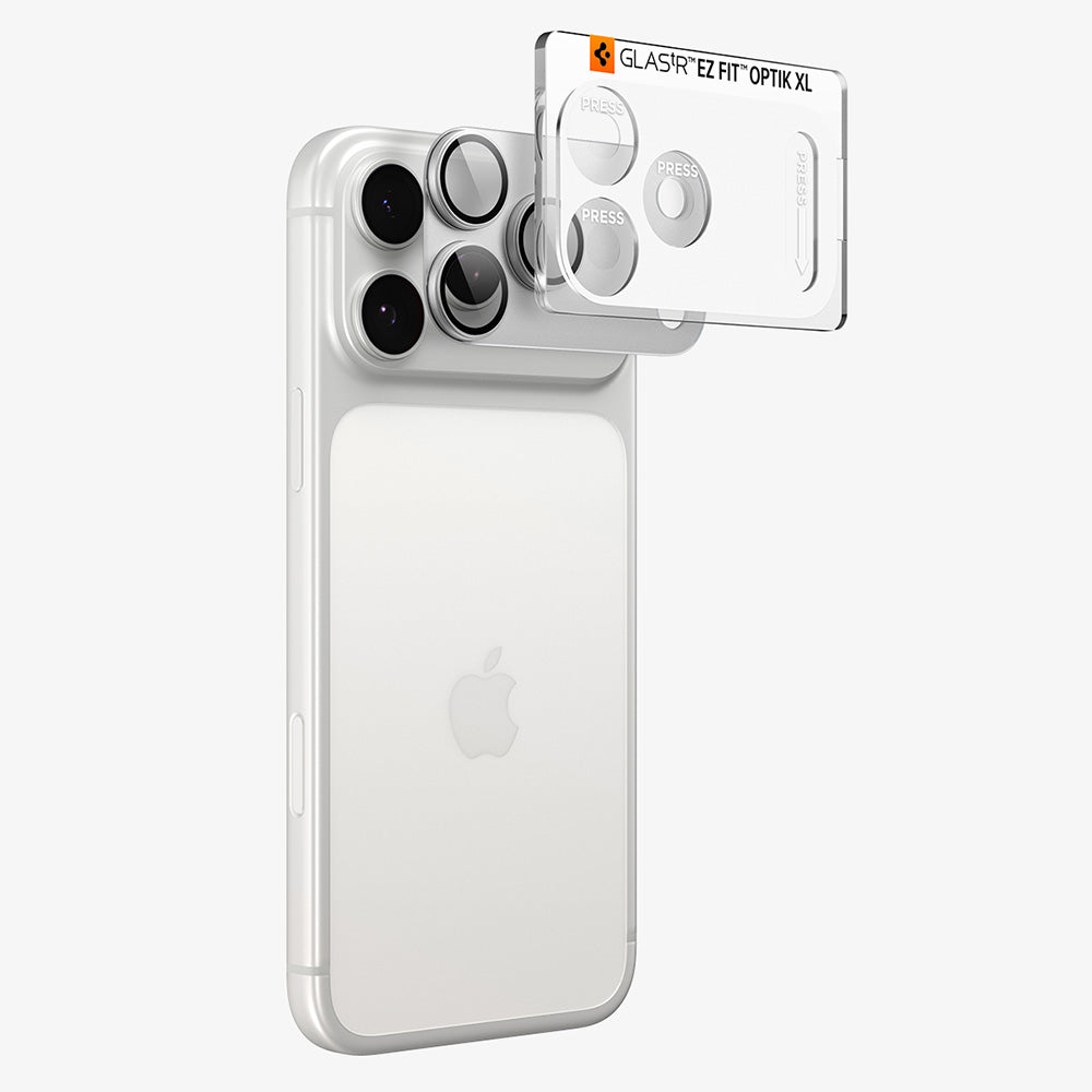Skyddsfodral för bakre kamera Spigen GlastR EZ FIT Optik Pro XL för Apple iPhone 18 Pro, härdat glas, silver AGL12038