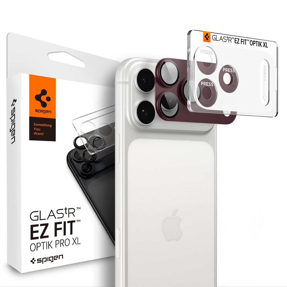 Skyddande bakre kameralinsfilm Spigen GlastR EZ FIT Optik Pro XL för Apple iPhone 18 Pro, härdat glas, vinröd AGL12036