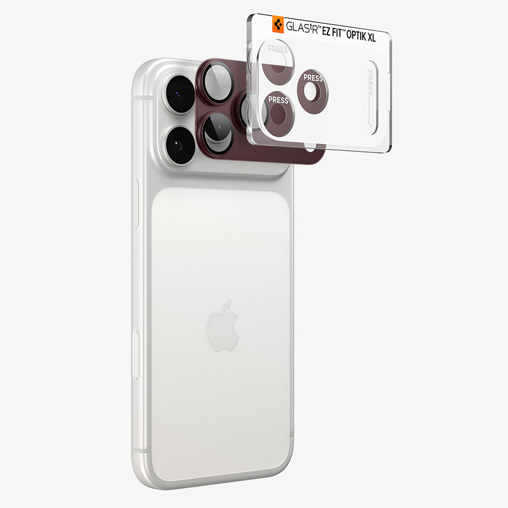 Skyddande bakre kameralinsfilm Spigen GlastR EZ FIT Optik Pro XL för Apple iPhone 18 Pro, härdat glas, vinröd AGL12036