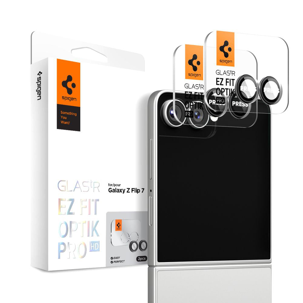 Skyddsfilm för bakre kameran Spigen GlastR EZ FIT Optik Pro HD för Samsung Galaxy Z Flip7 F766, Härdat glas, Set med 2 stycken, Svart AGL09587