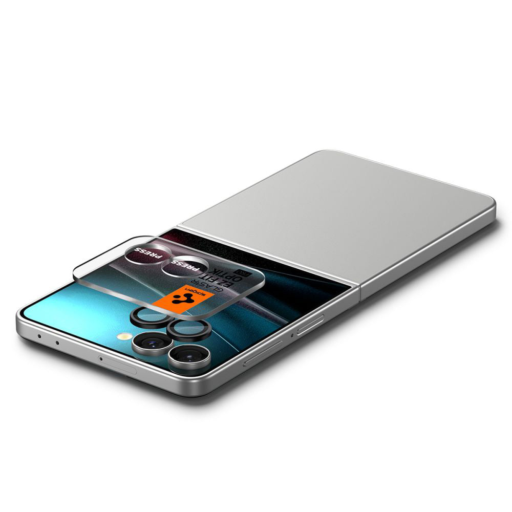 Skyddsfilm för bakre kameran Spigen GlastR EZ FIT Optik Pro HD för Samsung Galaxy Z Flip7 F766, Härdat glas, Set med 2 stycken, Svart AGL09587