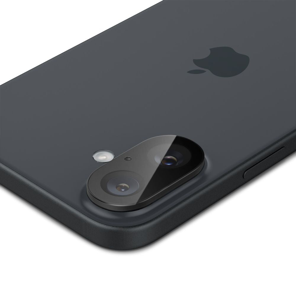 Skyddsfilm för bakre kameran Spigen GlastR Optik för Apple iPhone 16 Plus / 16, Härdat glas, Set med 2 stycken, Svart AGL07922