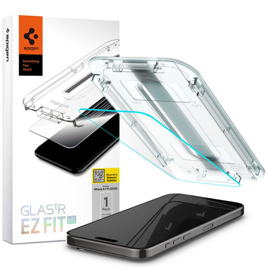 Spigen EZ FIT-skärmskydd för Apple iPhone 15 Pro, glasskärm, full limning, 2,5D AGL06898 AGL06898