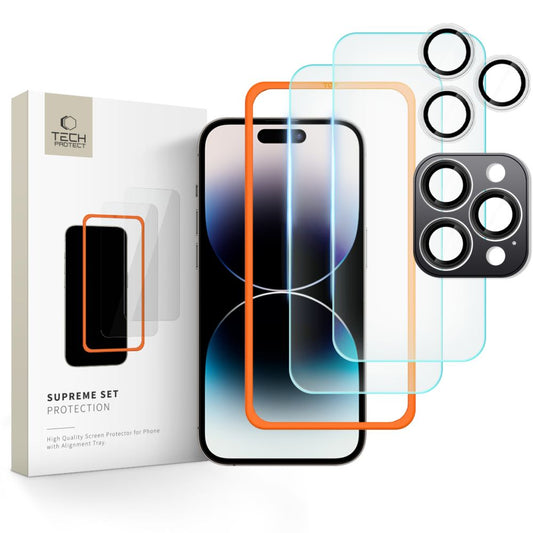 Tech-Protect Supreme skyddsfilm för skärm och kamera på baksidan för Apple iPhone 16 Pro, glasskyddad, full limning