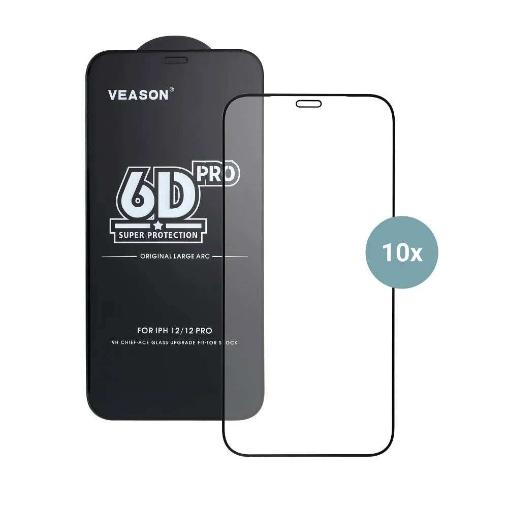 Skärmskydd Veason PRO för Apple iPhone 17 Pro, Härdat Glas, Fullt Lim, Set med 10 stycken, 6D, Svart