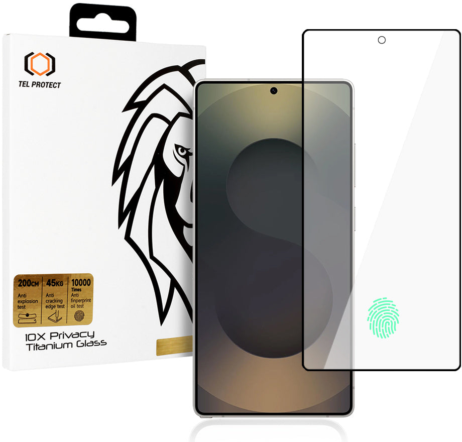 Tel Protect 10X Plus Titanium integritetsskyddande skärmskydd för Samsung Galaxy S25 Ultra S938, härdat glas, helhäftande
