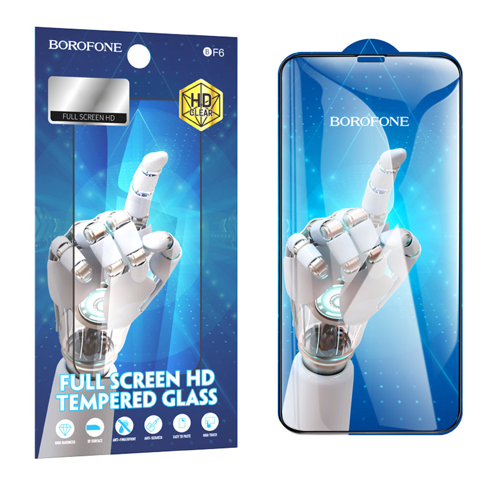 Skärmskydd Borofone BF6 Diamond Armor för Apple iPhone 17e / 16e / 14 / 13 Pro, Härdat Glas, Full Lim, Set med 10 stycken, Svart