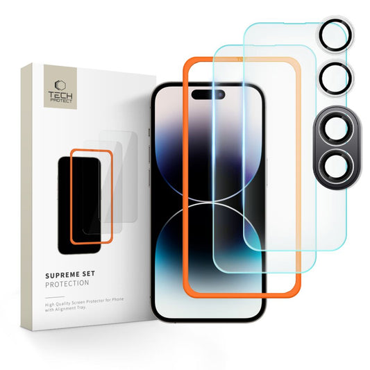 Tech-Protect Supreme skyddsfilm för skärm och kamera på baksidan för Apple iPhone 16 Plus, glasskyddad, full limning