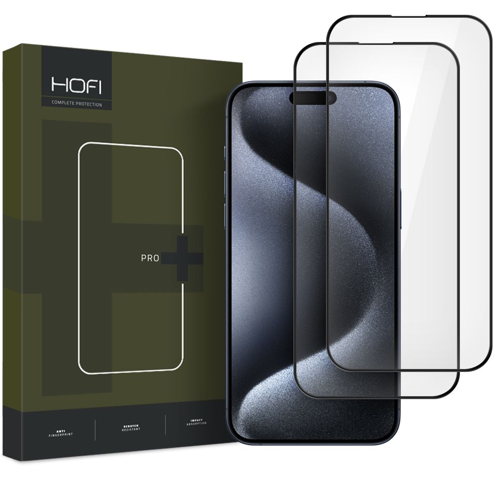 Skärmskydd HOFI Glass PRO+ för Apple iPhone 16, Härdat Glas, Full Lim, Set med 2 stycken, 2.5D, Svart