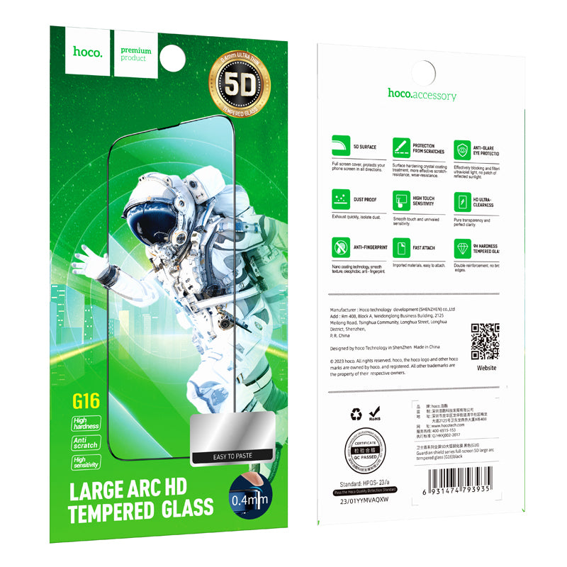 Skärmskydd HOCO G16 för Apple iPhone 11 / XR, Härdat Glas, Full Lim, 5D, Svart